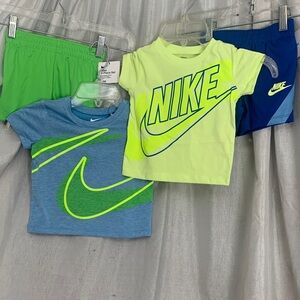 Nike Kids 2-Piece Tee & Shorts Set - Neon Yellow, Blue & Green